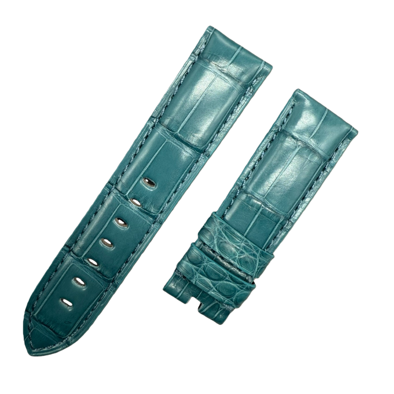 Handcrafted Crocodile Leather Watch Strap with Bamboo Pattern for Panerai Luminor - Water Blue