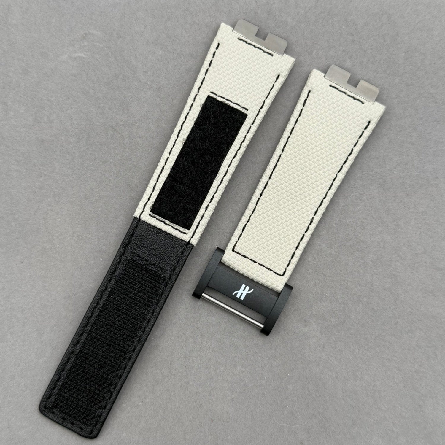 Handcrafted Custom Strap for Hublot 411/441/642 - Light Gray-Yellow Nylon Texture Fluororubber Hook-and-Loop Strap