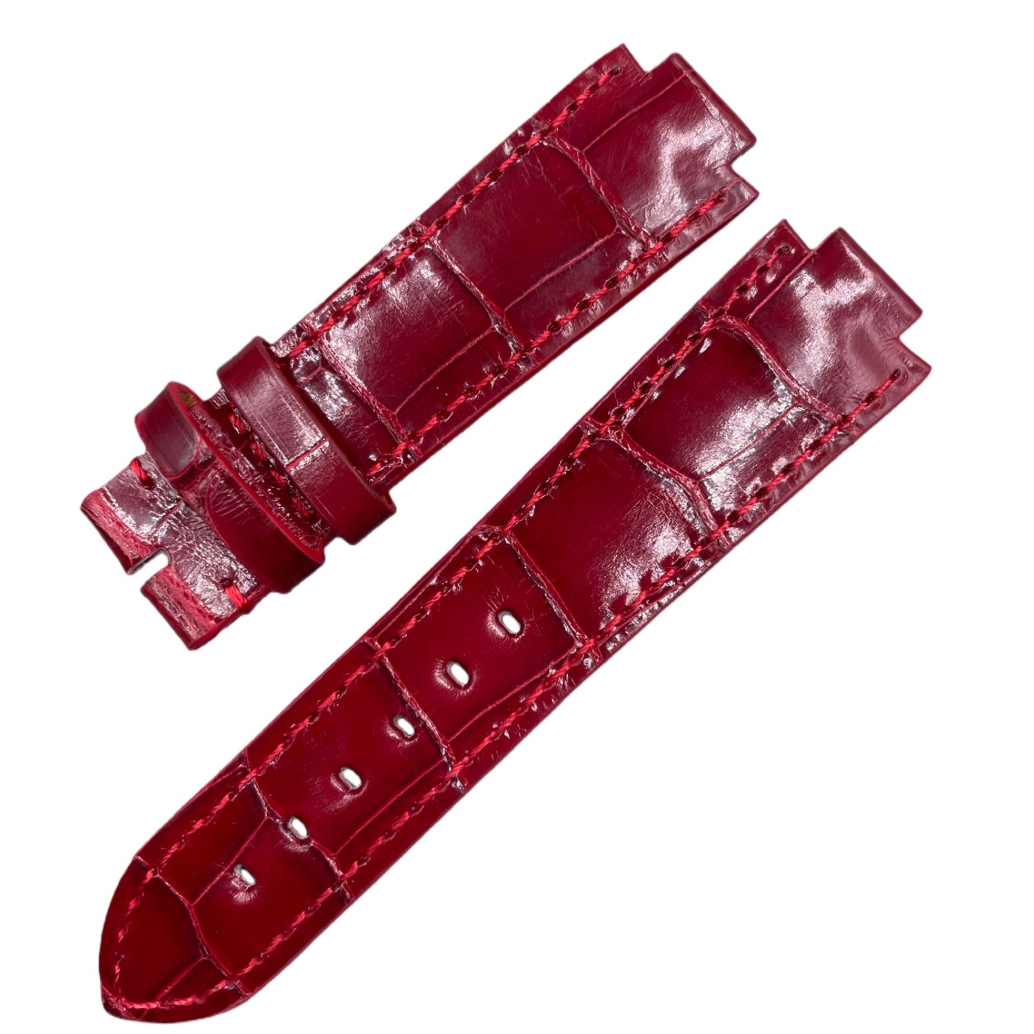 Fits LV Smart Watch Glossy Red ALLIGATOR Handmade Custom Genuine Leather Quick-Release Watch Strap