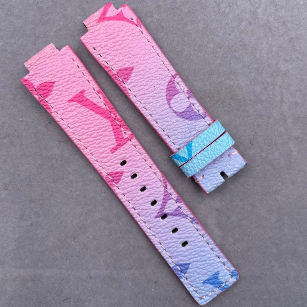 Custom Handcrafted ALLIGATOR Leather Strap for LV Smart Watch - High-Gloss Blue Double-Sided Quick-Release Leather Strap