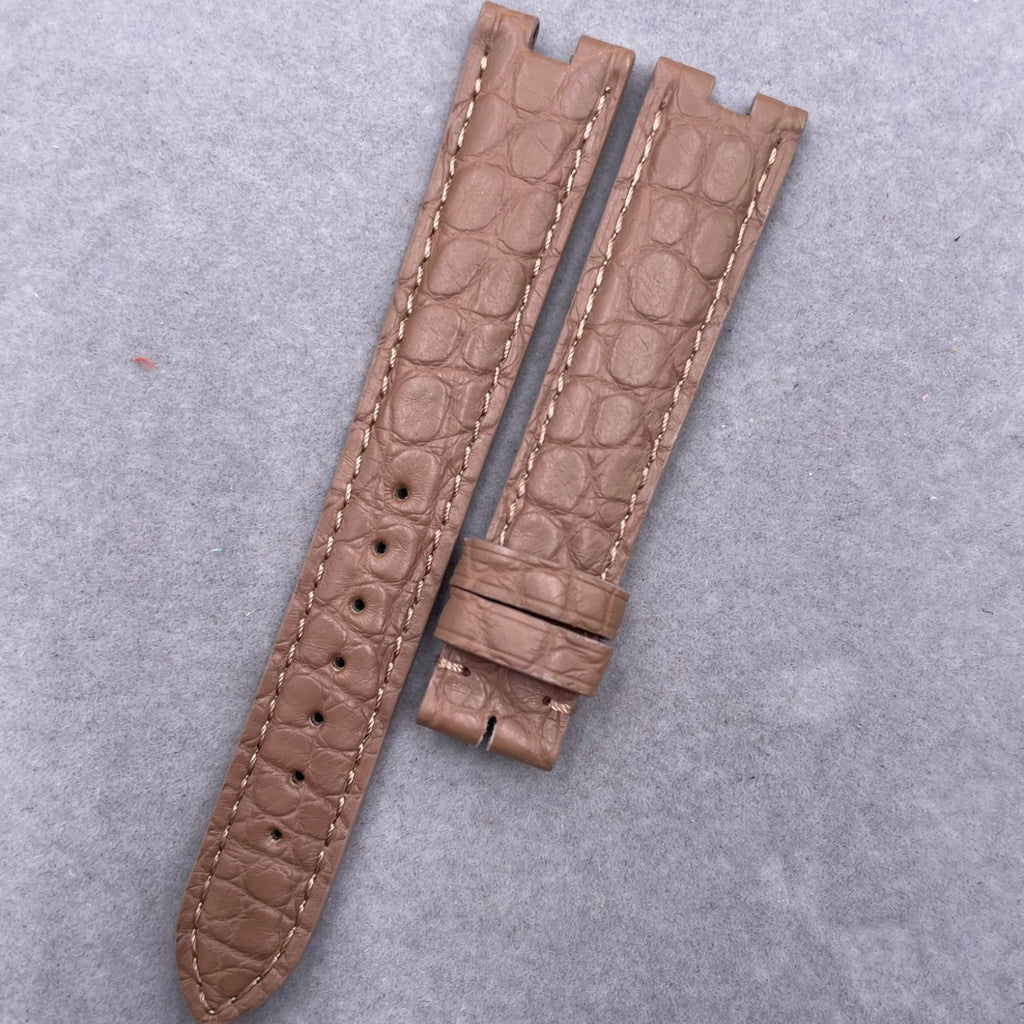 Custom Handmade Gold-Brown Lizard Leather Watch Strap for Cartier Tank Series W8000007