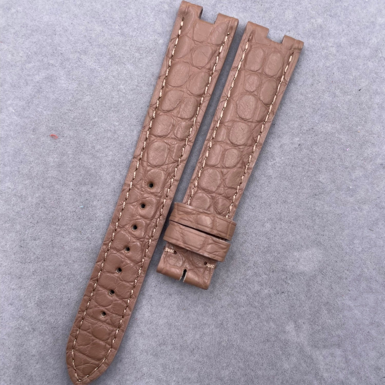Custom Handmade Gold-Brown Lizard Leather Watch Strap for Cartier Tank Series W8000007