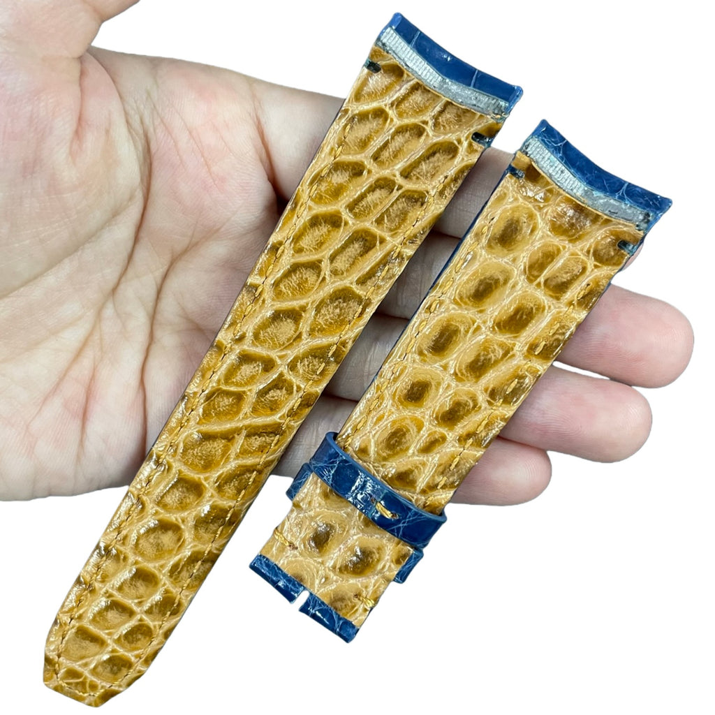 Fits Corum Bubble Legend 47 403.100.04/F371AN10 Blue Light Blue ALLIGATOR Handmade Custom Genuine Leather Double-Sided ALLIGATOR Watch Strap