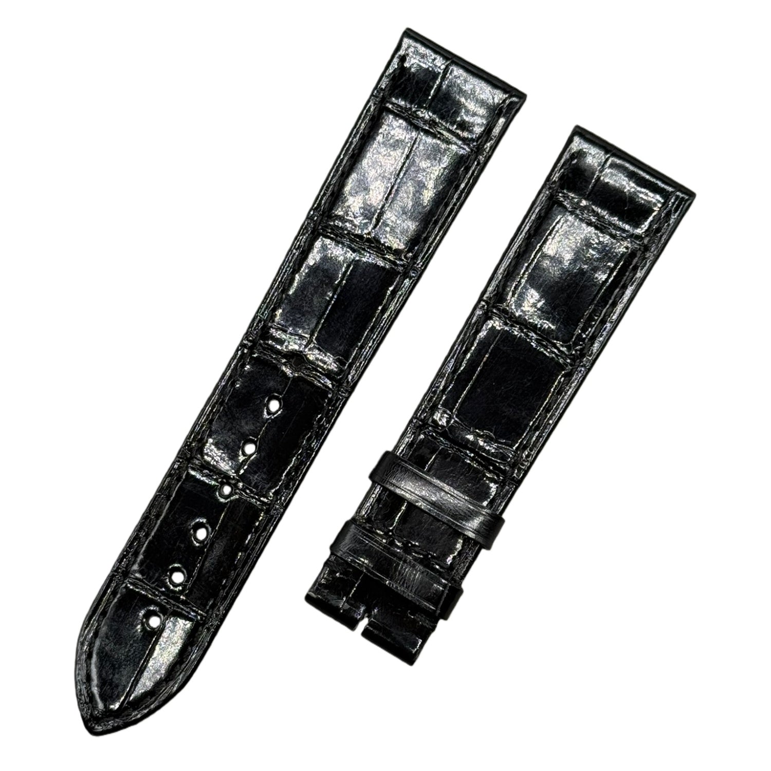 Custom Handmade Black Glossy Alligator Leather Watch Strap for Cartier Tank London W5200005