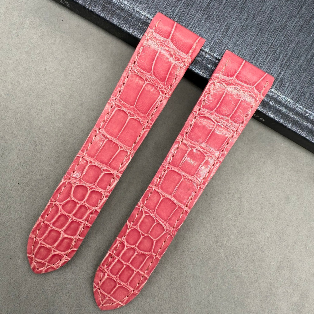 Fits Cartier Santos 100 W20126X8 Summer Pink ALLIGATOR Foldover Handmade Custom Watch Strap