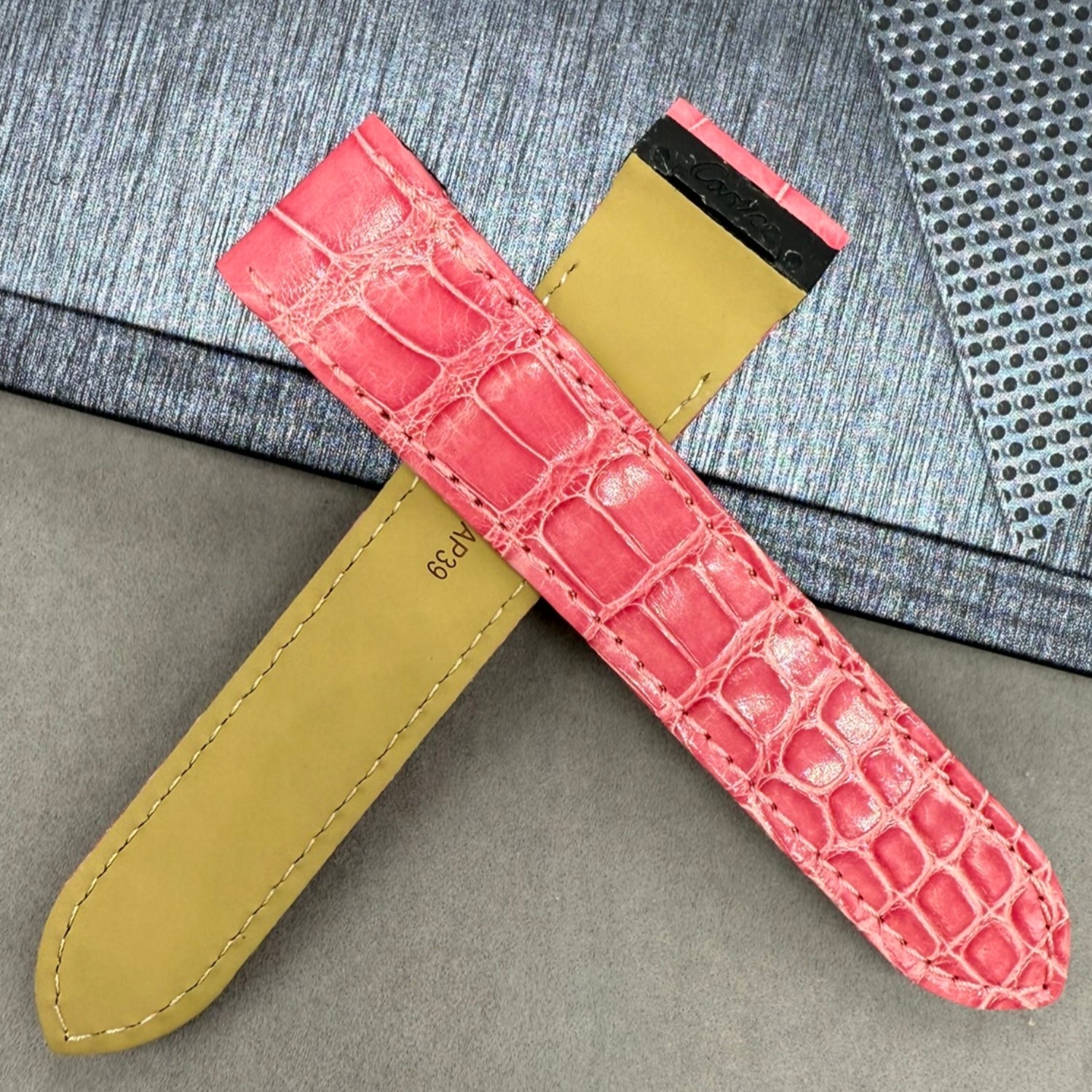 Fits Cartier Santos 100 W20126X8 Summer Pink ALLIGATOR Foldover Handmade Custom Watch Strap