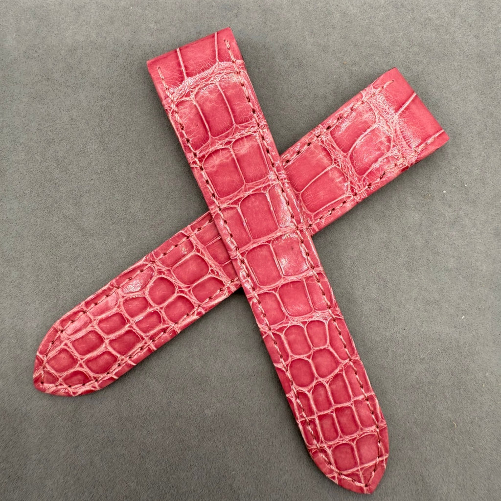 Fits Cartier Santos 100 W20126X8 Summer Pink ALLIGATOR Foldover Handmade Custom Watch Strap