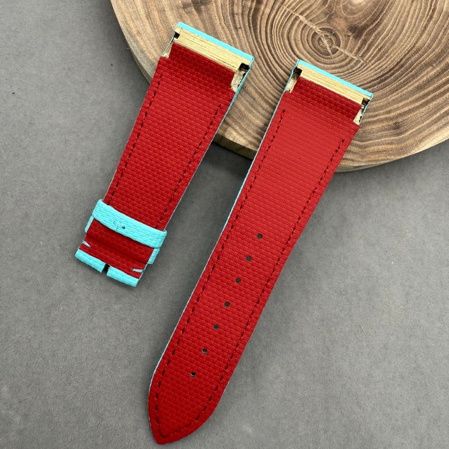 Fits Franck Muller 9990 Tiffany Blue Nylon Fluororubber Handmade Custom Rubber Watch Strap with End Grain