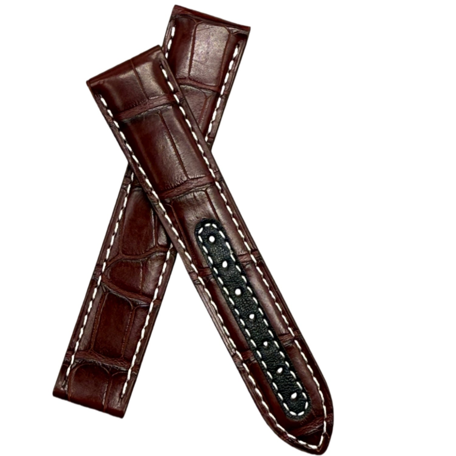Compatible with Omega Seamaster Speedmaster Series Brown ALLIGATOR Folding Handmade Strap