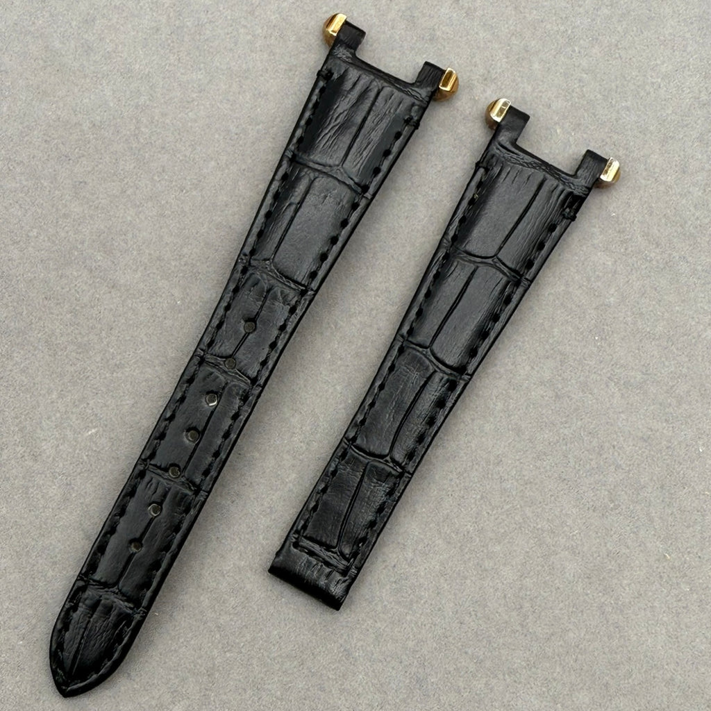 Fits Cartier Pasha WJPA0033 Black ALLIGATOR Genuine Leather Watch Strap Customized (Old Strap Required for Mailing)