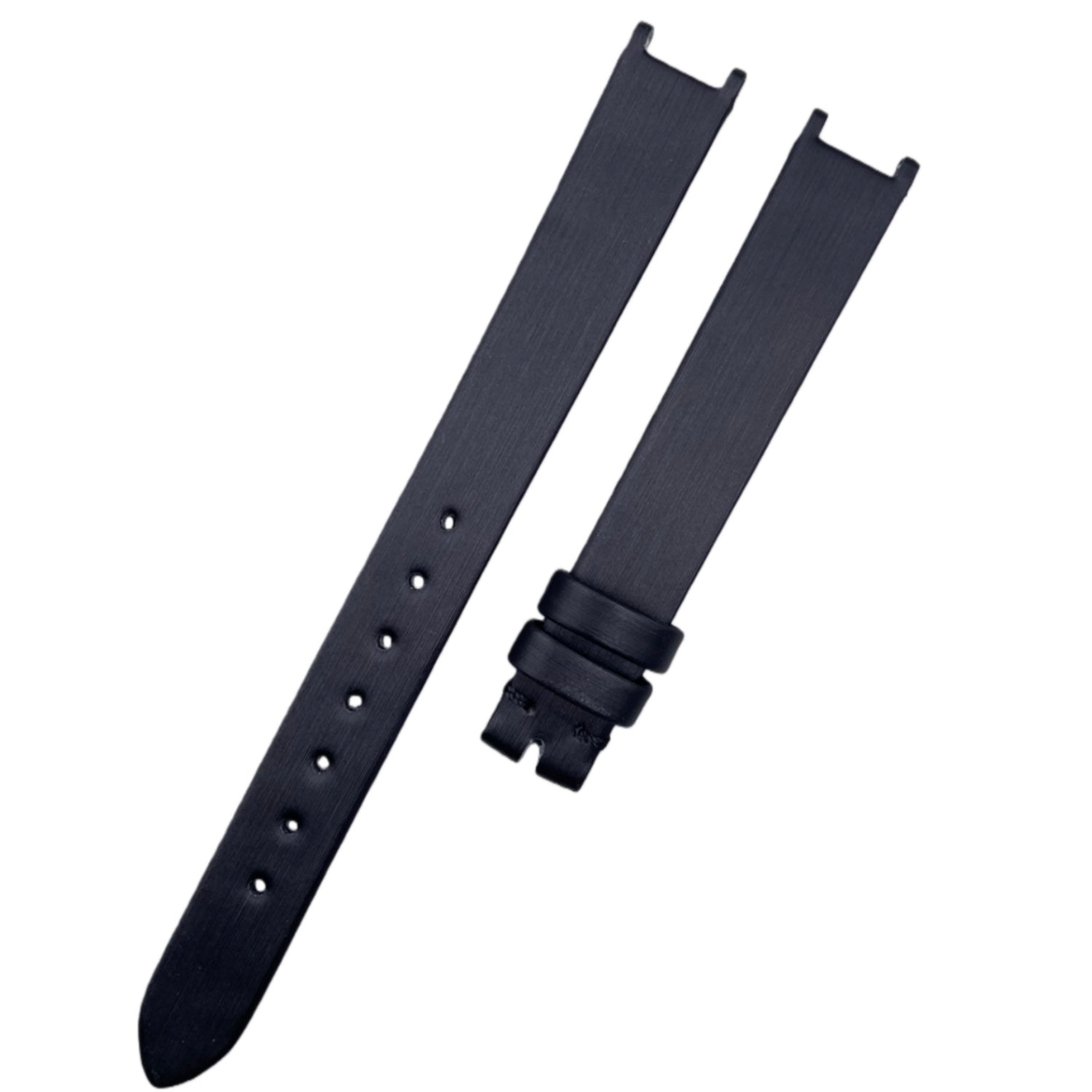 Custom Handmade Black & Blue Silk & Leather Watch Strap with Concave Cut for Van Cleef & Arpels VCA22000 Series