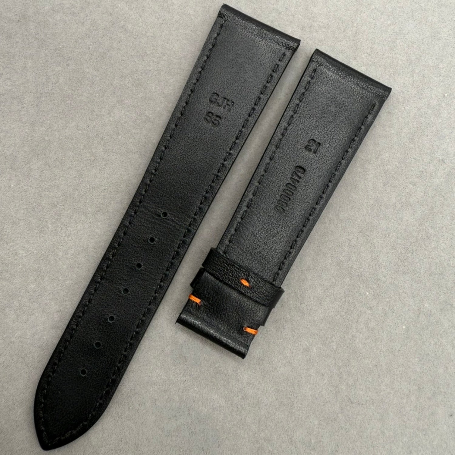 Handcrafted Custom Black Plain Cowhide & Orange Perforated Leather Watch Strap for Omega Speedmaster Limited Edition - Black & Orange