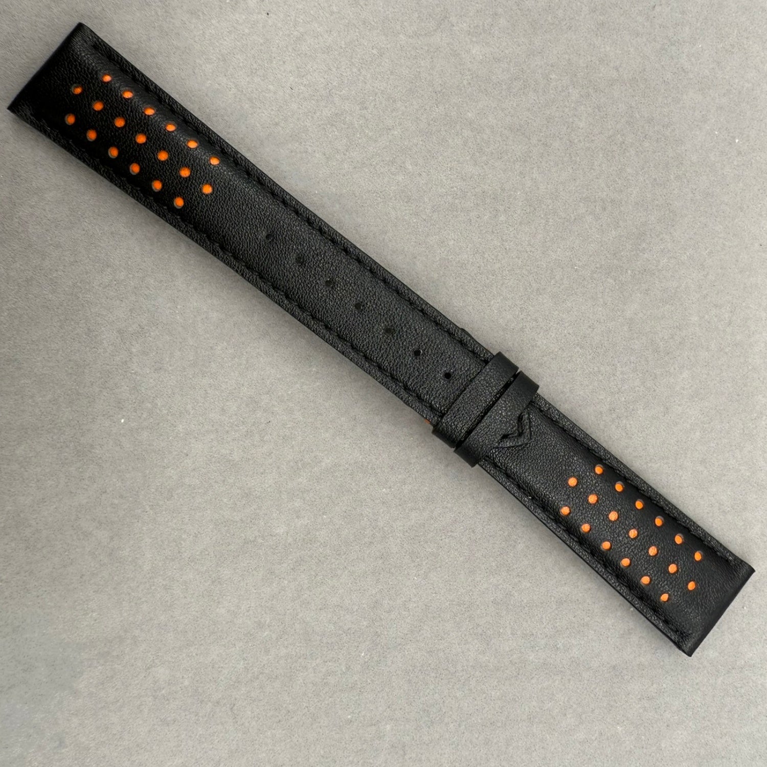 Handcrafted Custom Black Plain Cowhide & Orange Perforated Leather Watch Strap for Omega Speedmaster Limited Edition - Black & Orange
