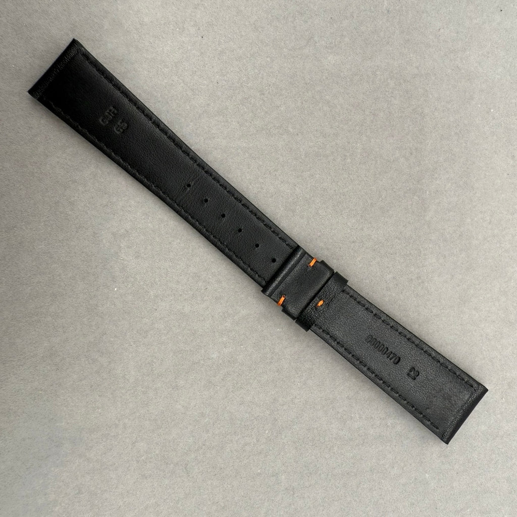 Handcrafted Custom Black Plain Cowhide & Orange Perforated Leather Watch Strap for Omega Speedmaster Limited Edition - Black & Orange