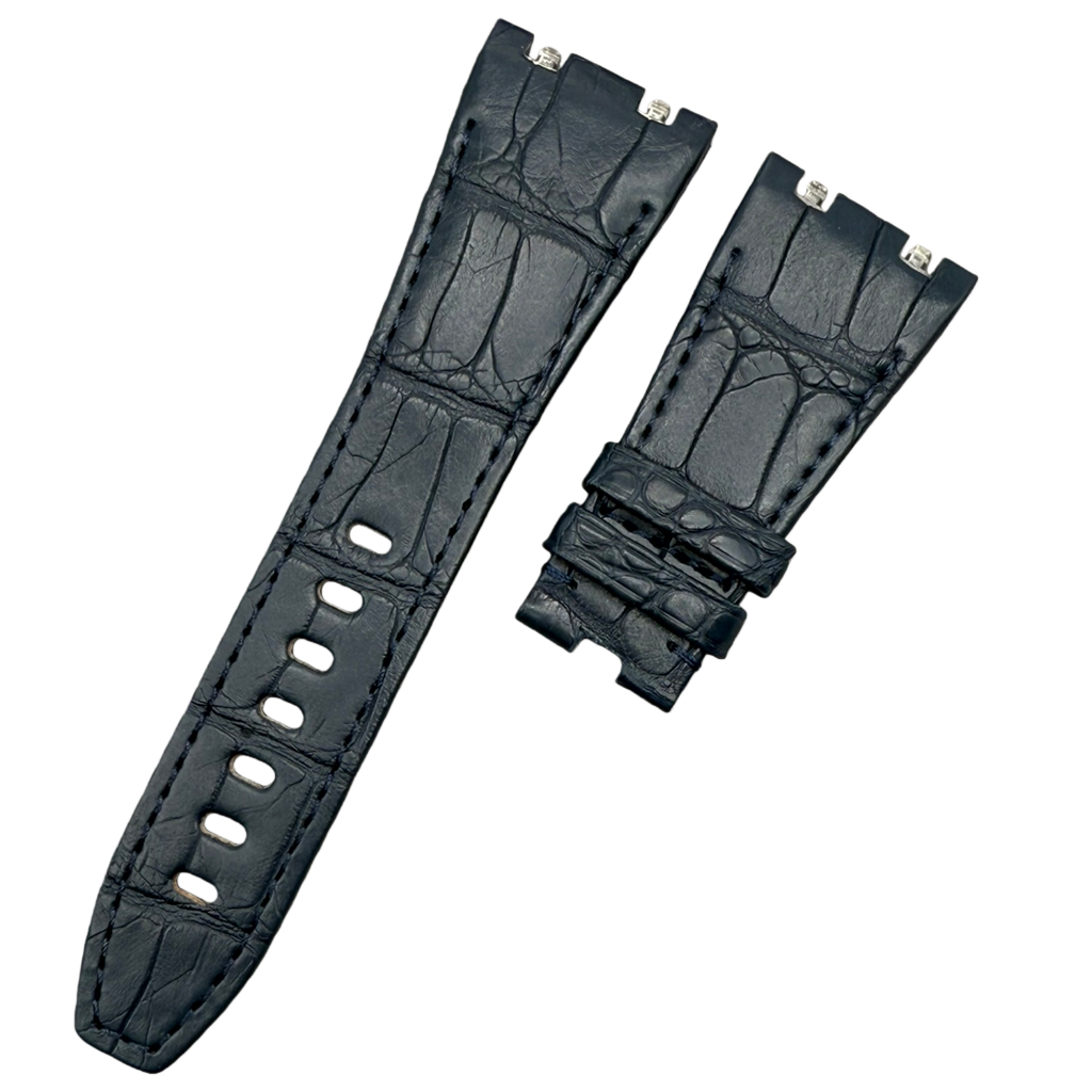 Handcrafted Double-Sided Crocodile Leather Watch Strap in Deep Blue, Custom-Fit for Audemars Piguet Royal Oak 15400 Series