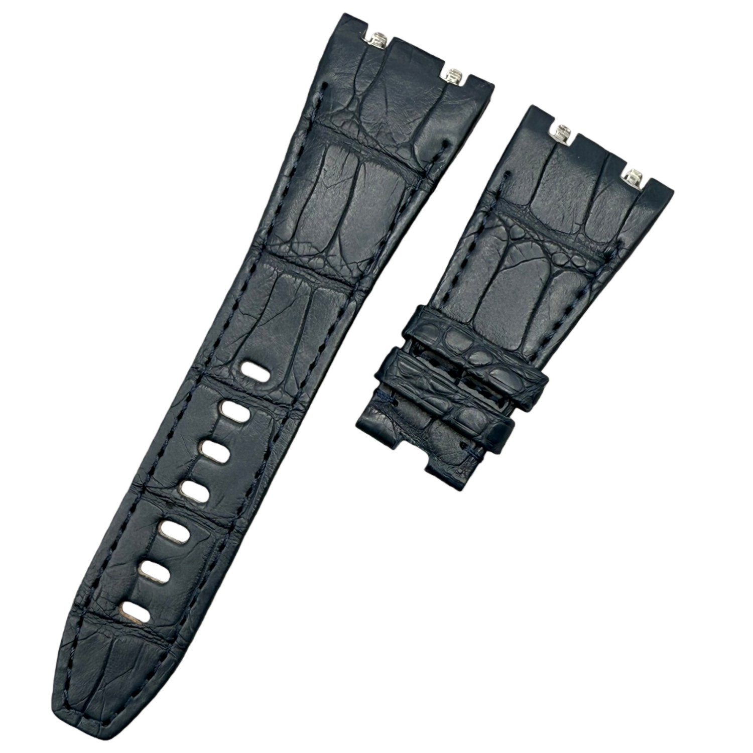 Handcrafted Double-Sided Crocodile Leather Watch Strap in Deep Blue, Custom-Fit for Audemars Piguet Royal Oak 15400 Series