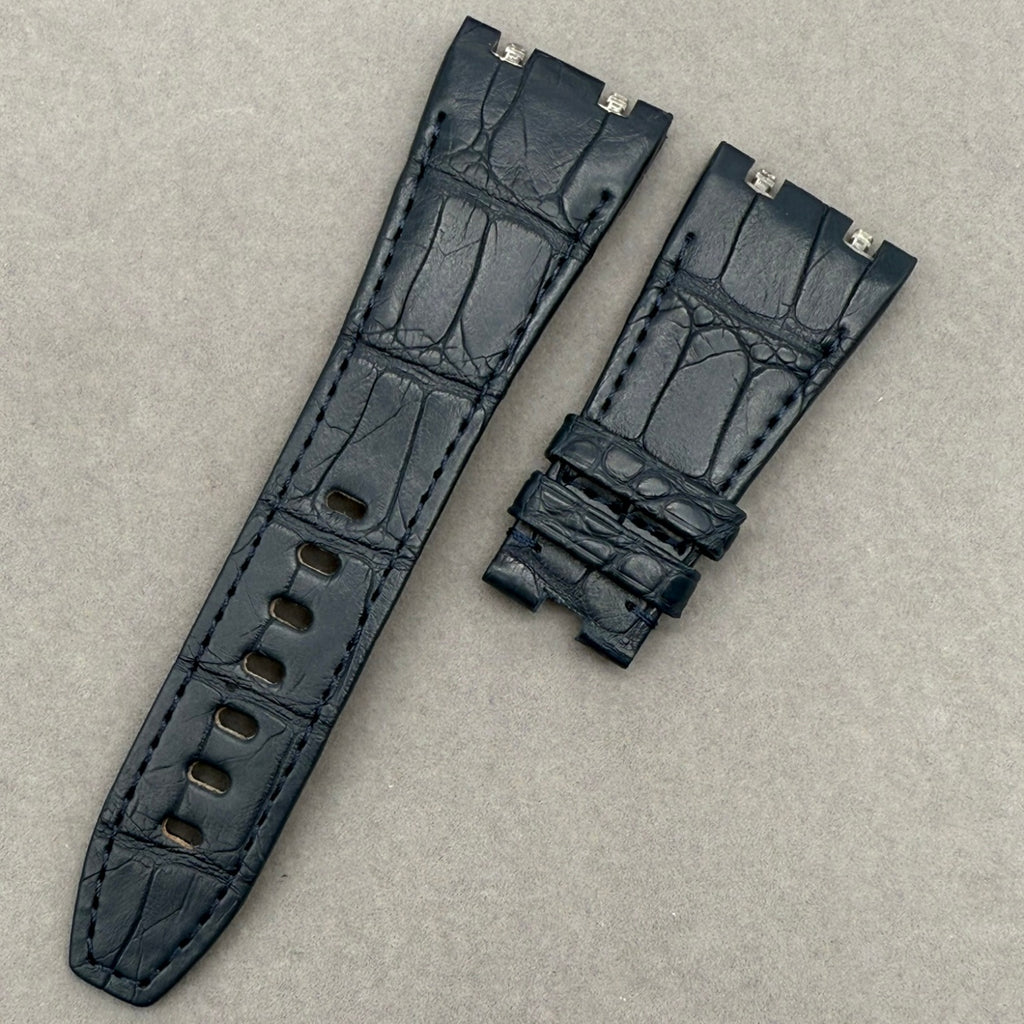 Handcrafted Double-Sided Crocodile Leather Watch Strap in Deep Blue, Custom-Fit for Audemars Piguet Royal Oak 15400 Series