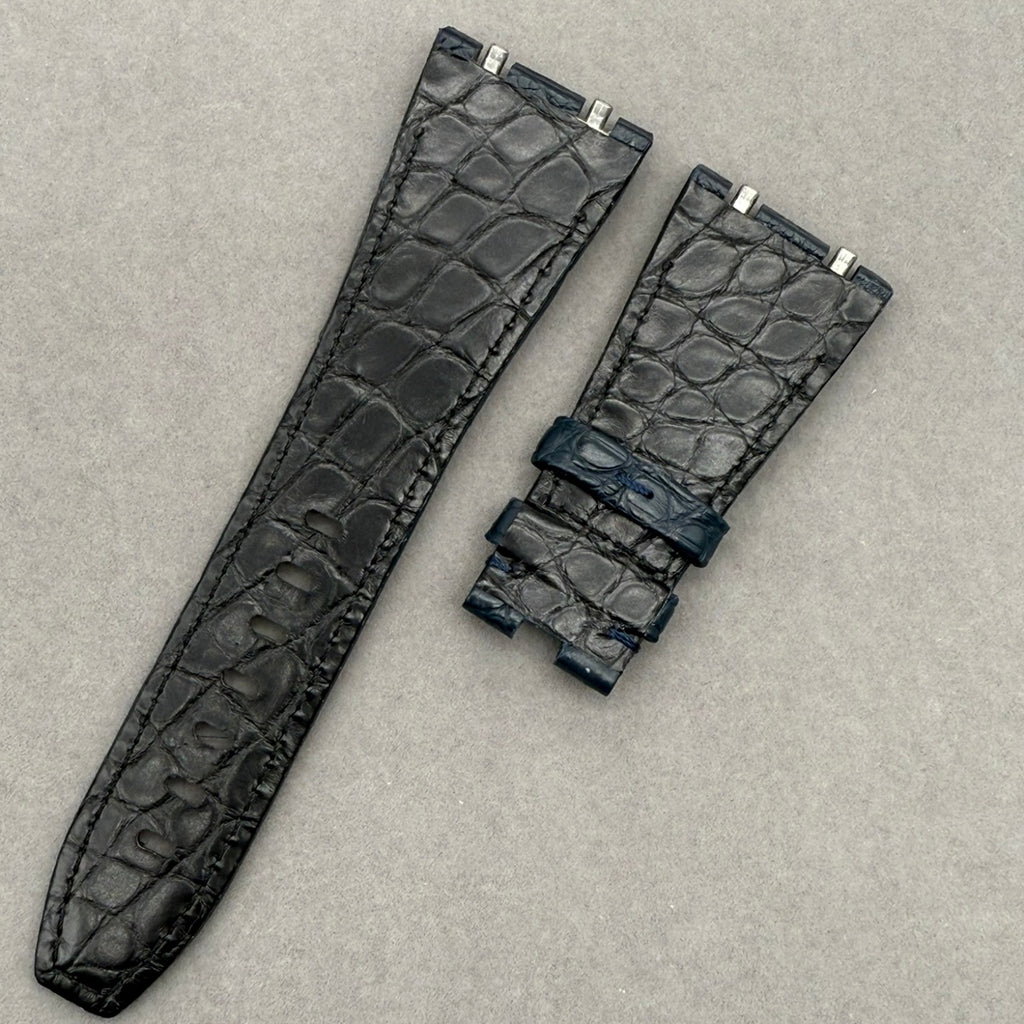 Handcrafted Double-Sided Crocodile Leather Watch Strap in Deep Blue, Custom-Fit for Audemars Piguet Royal Oak 15400 Series