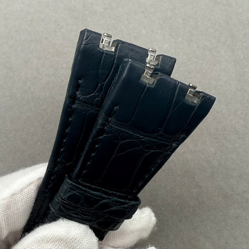 Handcrafted Double-Sided Crocodile Leather Watch Strap in Deep Blue, Custom-Fit for Audemars Piguet Royal Oak 15400 Series