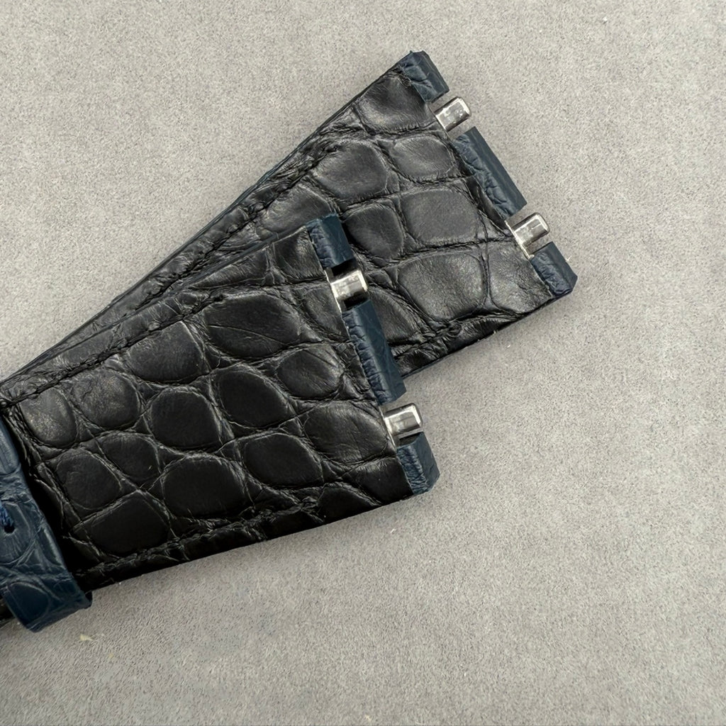 Handcrafted Double-Sided Crocodile Leather Watch Strap in Deep Blue, Custom-Fit for Audemars Piguet Royal Oak 15400 Series