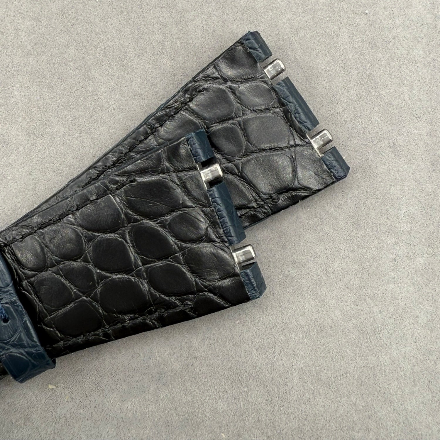 Handcrafted Double-Sided Crocodile Leather Watch Strap in Deep Blue, Custom-Fit for Audemars Piguet Royal Oak 15400 Series