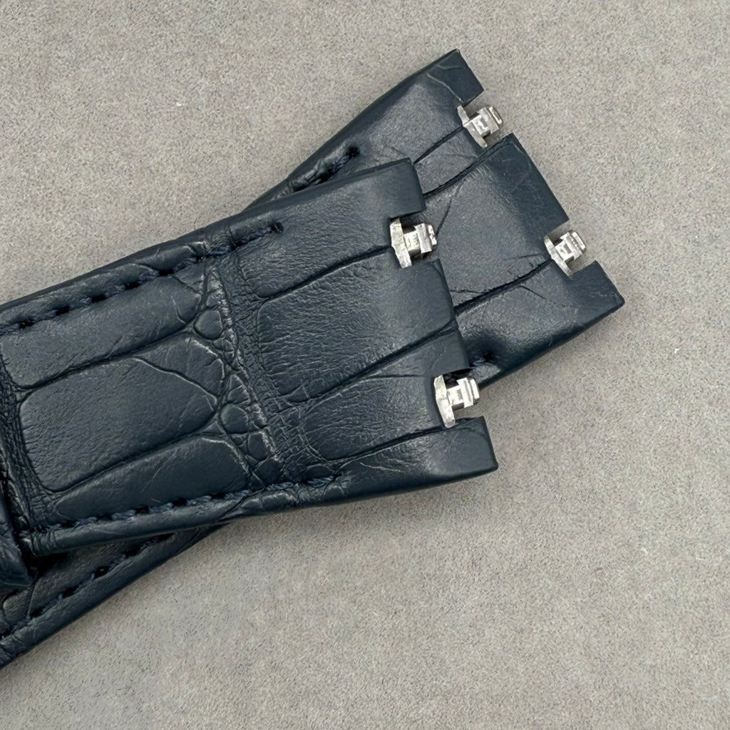 Handcrafted Double-Sided Crocodile Leather Watch Strap in Deep Blue, Custom-Fit for Audemars Piguet Royal Oak 15400 Series