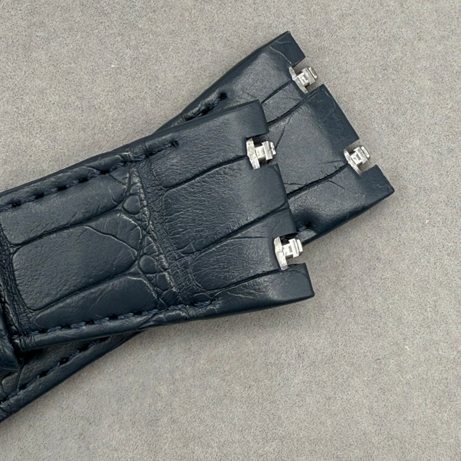 Handcrafted Double-Sided Crocodile Leather Watch Strap in Deep Blue, Custom-Fit for Audemars Piguet Royal Oak 15400 Series