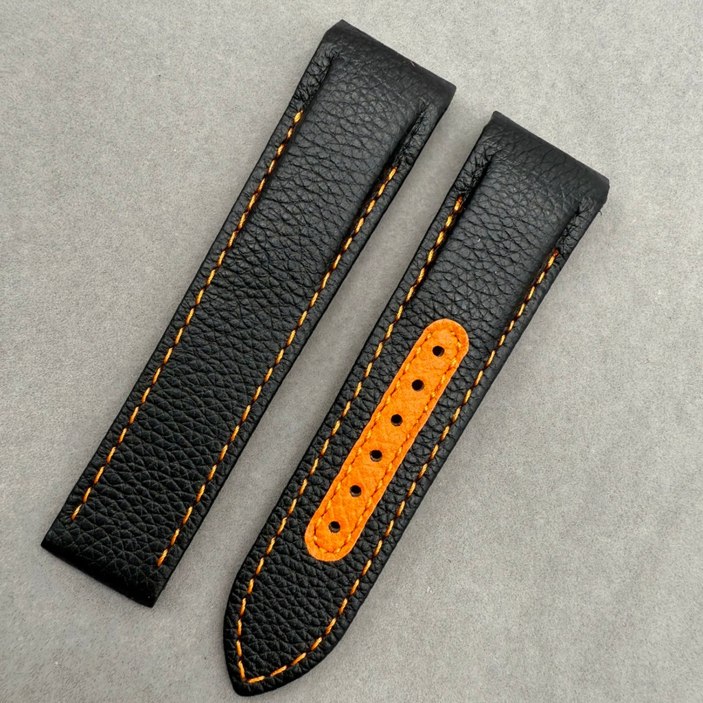 Black Cowhide Foldable Clasp Watch Strap for Omega Seamaster 600 215.30.44.21 - Quarter Orange