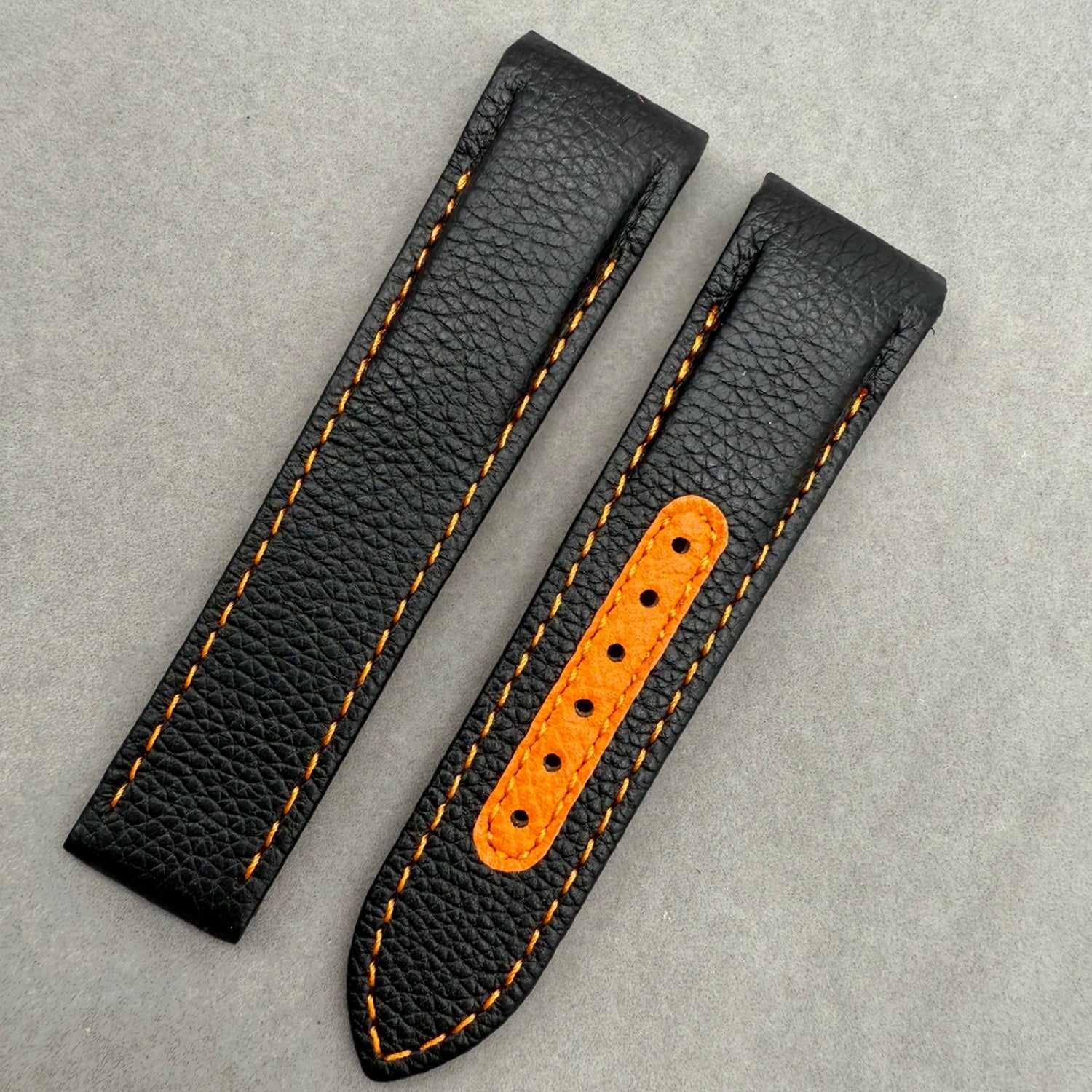 Black Cowhide Foldable Clasp Watch Strap for Omega Seamaster 600 215.30.44.21 - Quarter Orange