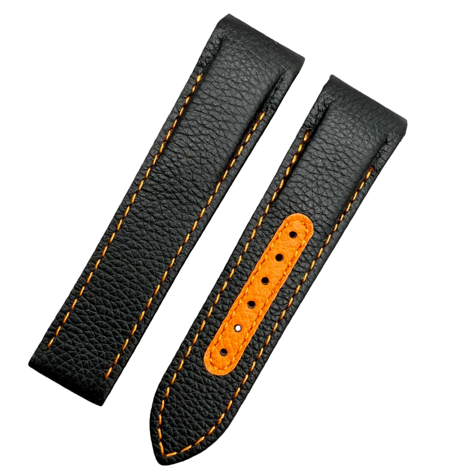Black Cowhide Foldable Clasp Watch Strap for Omega Seamaster 600 215.30.44.21 - Quarter Orange