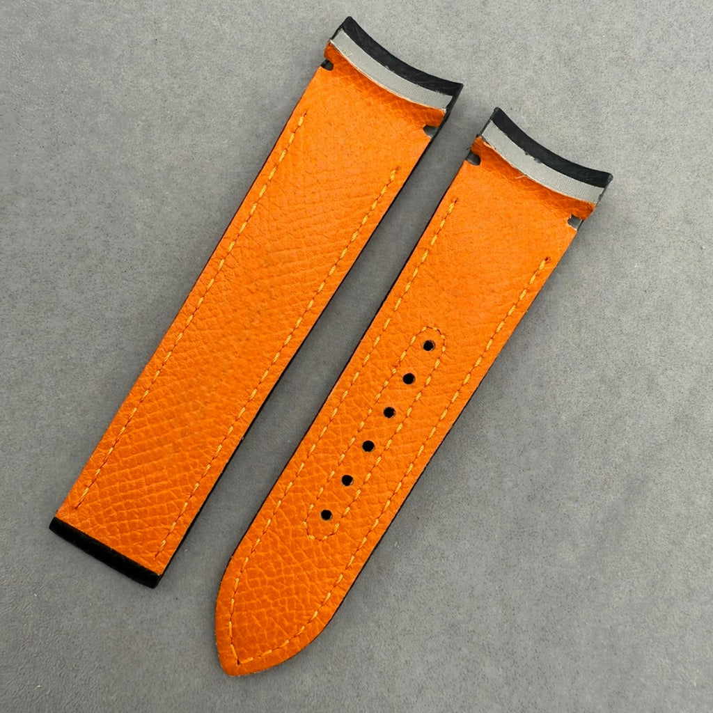 Black Cowhide Foldable Clasp Watch Strap for Omega Seamaster 600 215.30.44.21 - Quarter Orange
