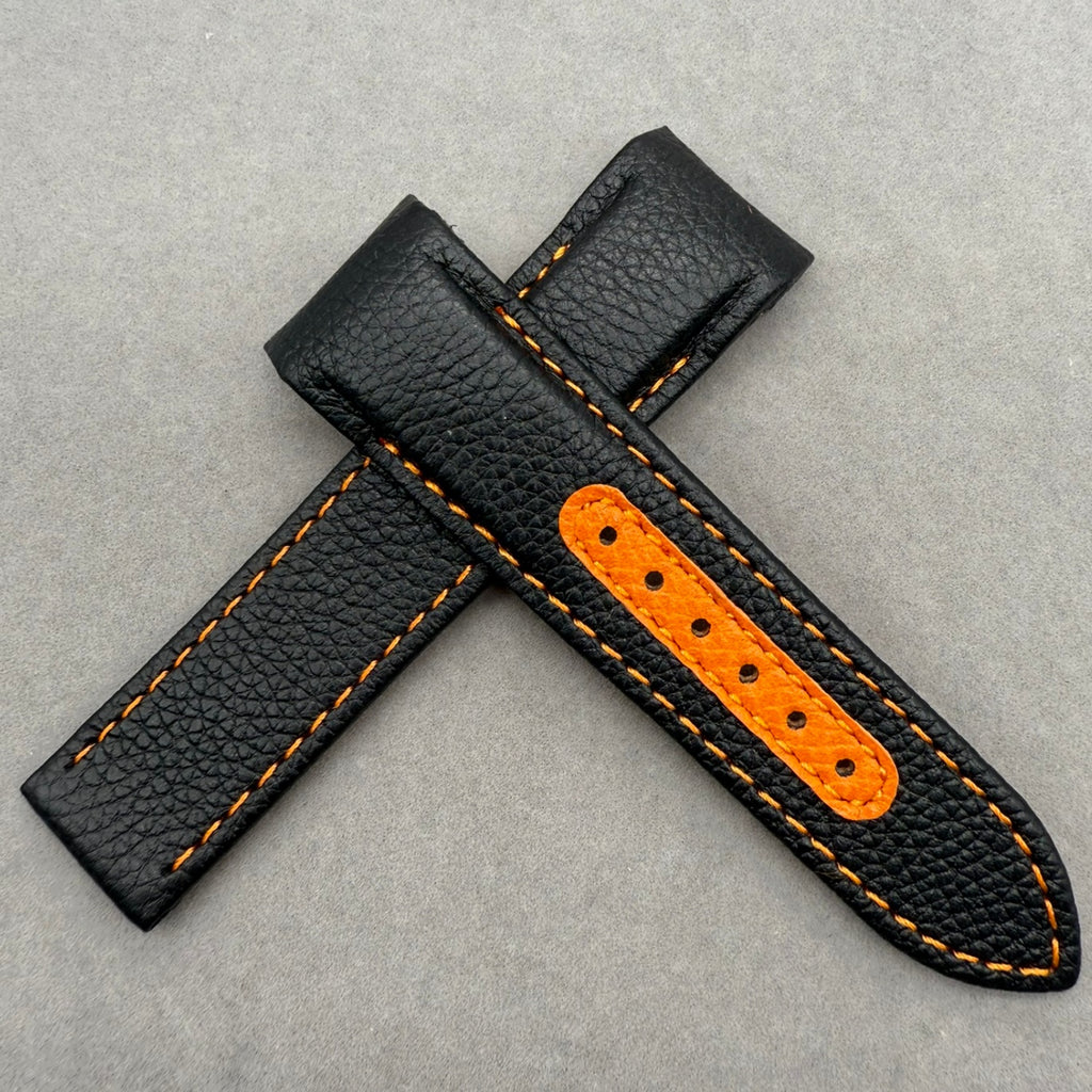 Black Cowhide Foldable Clasp Watch Strap for Omega Seamaster 600 215.30.44.21 - Quarter Orange