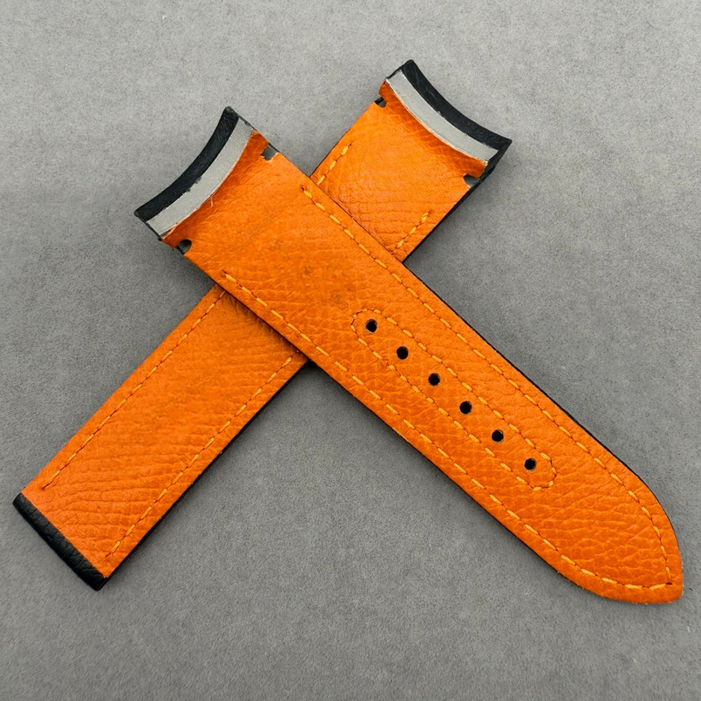 Black Cowhide Foldable Clasp Watch Strap for Omega Seamaster 600 215.30.44.21 - Quarter Orange