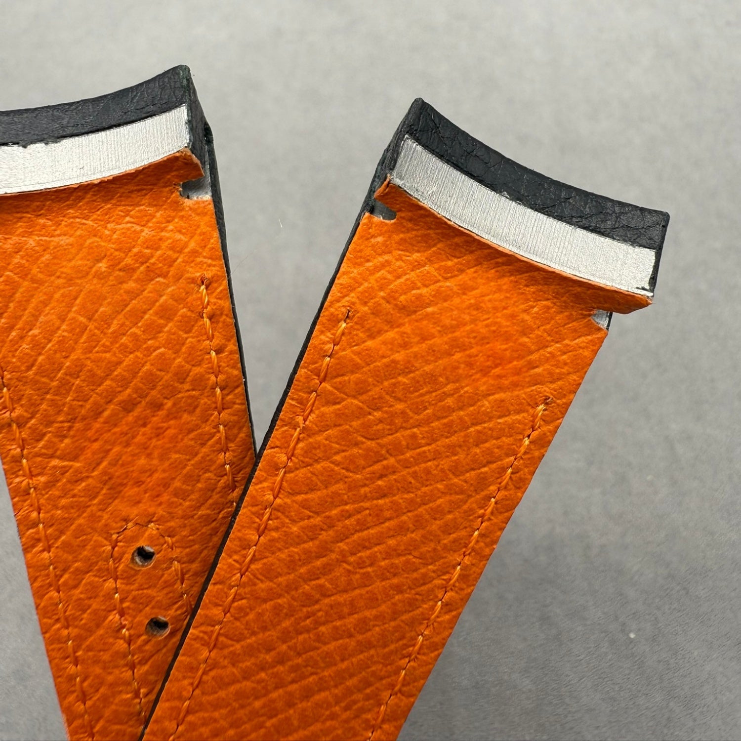 Black Cowhide Foldable Clasp Watch Strap for Omega Seamaster 600 215.30.44.21 - Quarter Orange