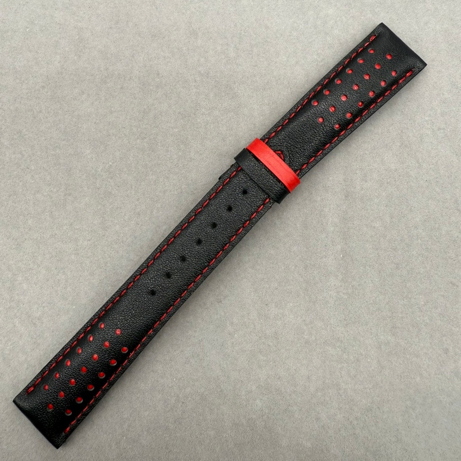 Handcrafted Custom Black Plain Cowhide & Red Perforated Leather Watch Strap for Omega Speedmaster Limited Edition - Black & Red
