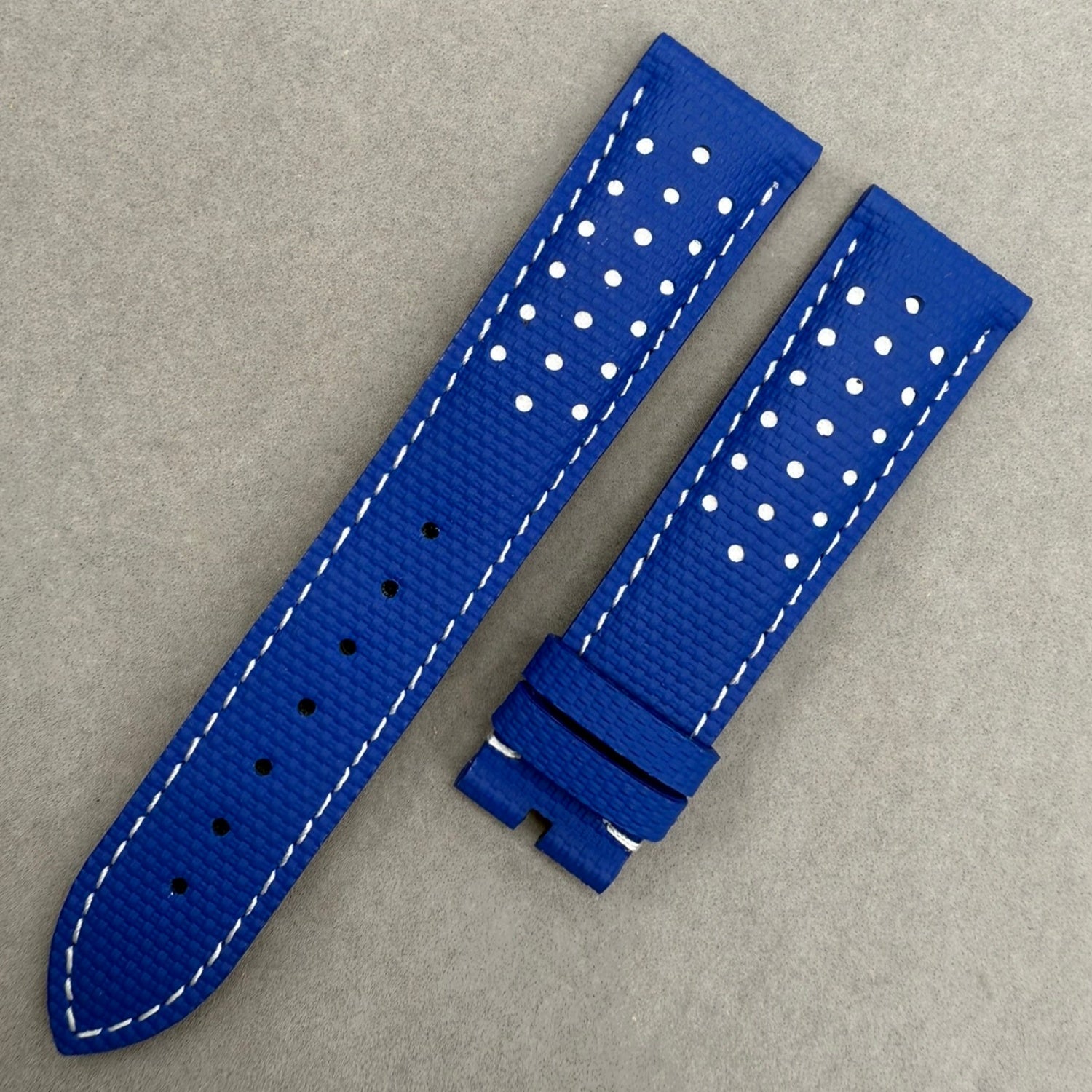 Handcrafted Custom Nylon Texture Fluororubber Watch Strap for Omega Speedmaster Series - Indigo, White Perforations