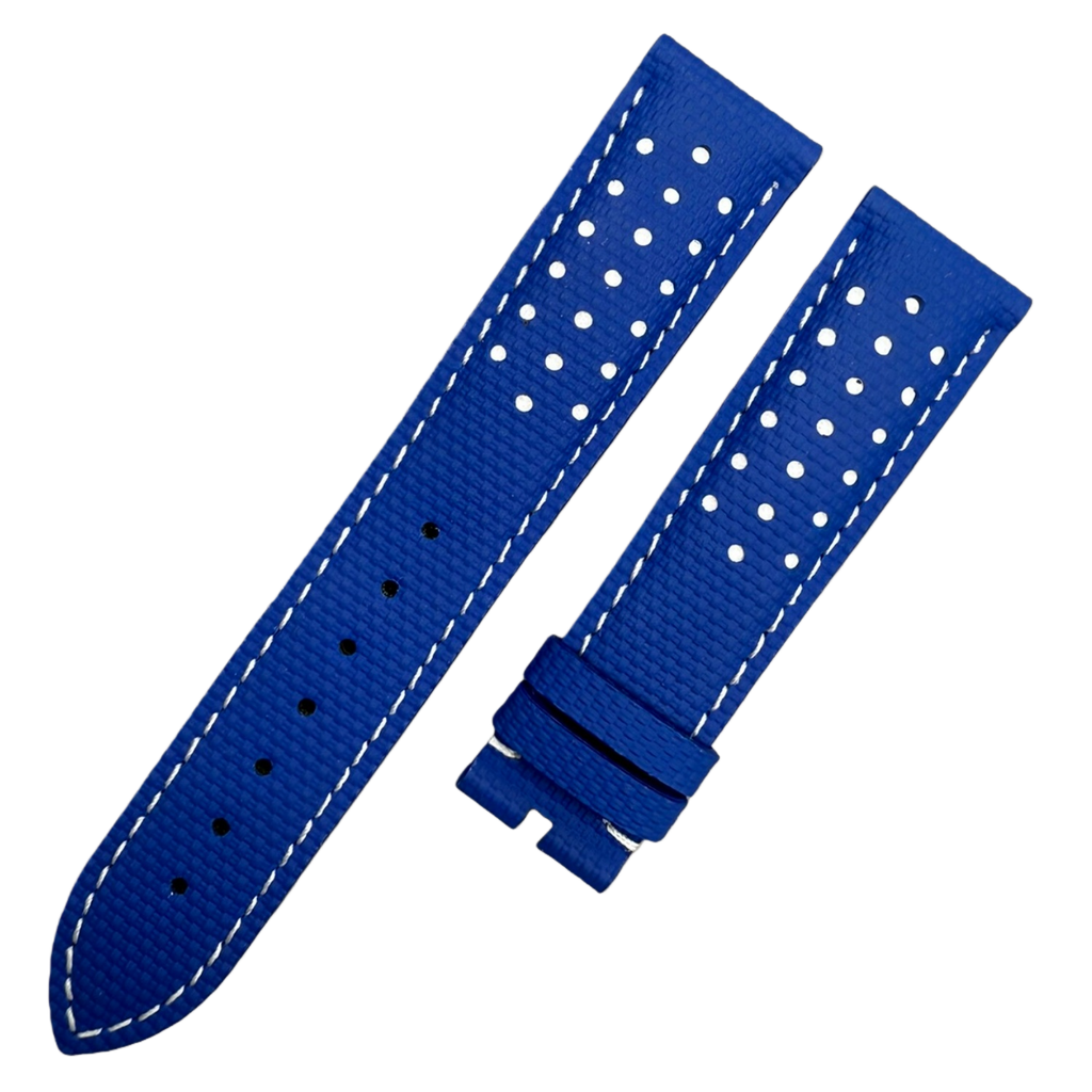 Handcrafted Custom Nylon Texture Fluororubber Watch Strap for Omega Speedmaster Series - Indigo, White Perforations