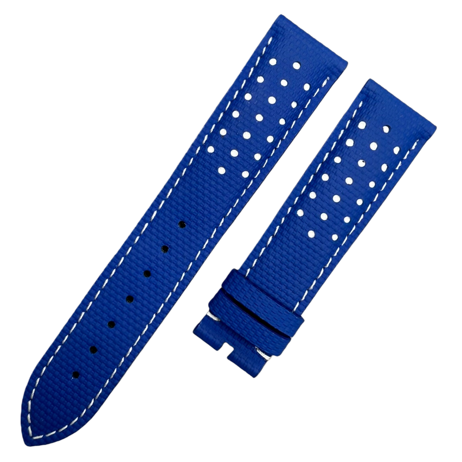 Handcrafted Custom Nylon Texture Fluororubber Watch Strap for Omega Speedmaster Series - Indigo, White Perforations