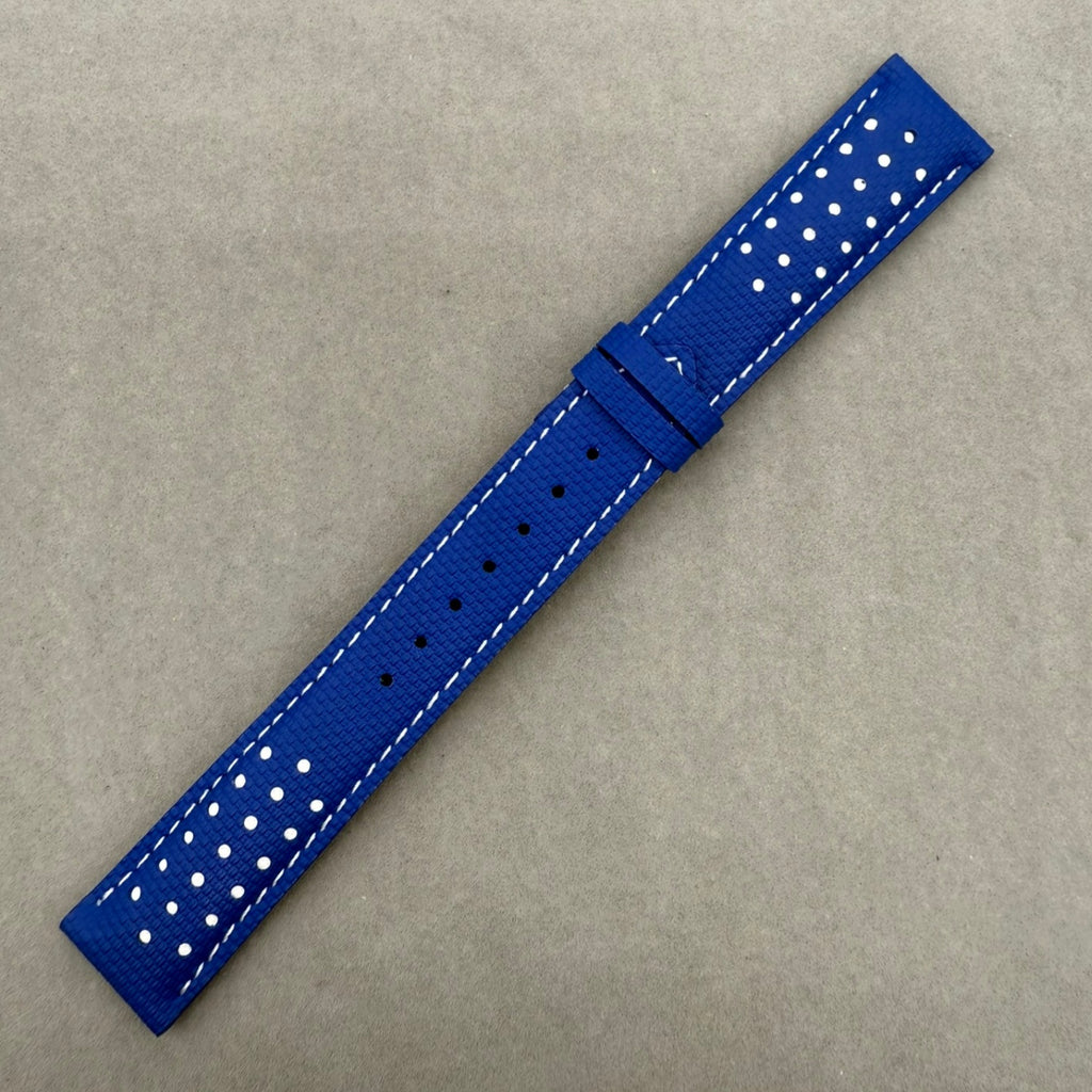 Handcrafted Custom Nylon Texture Fluororubber Watch Strap for Omega Speedmaster Series - Indigo, White Perforations