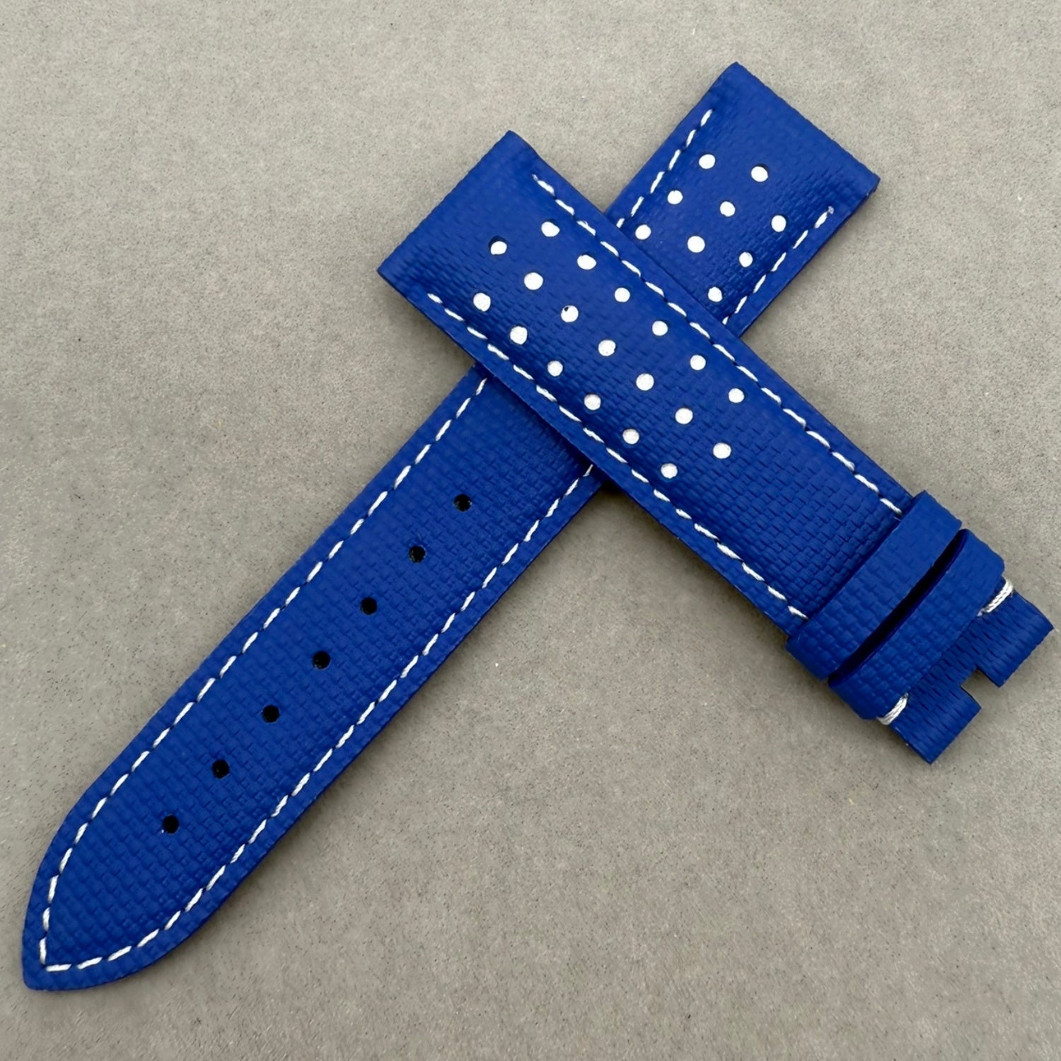 Handcrafted Custom Nylon Texture Fluororubber Watch Strap for Omega Speedmaster Series - Indigo, White Perforations