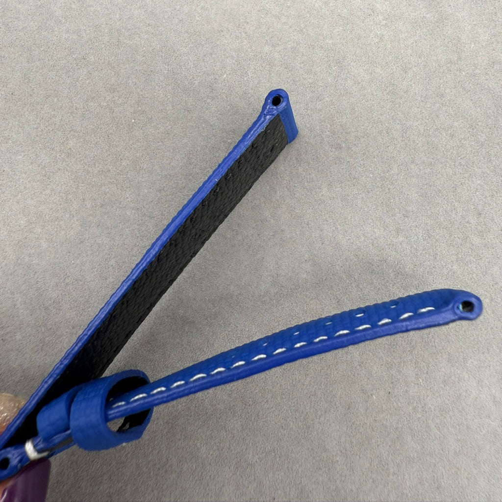 Handcrafted Custom Nylon Texture Fluororubber Watch Strap for Omega Speedmaster Series - Indigo, White Perforations