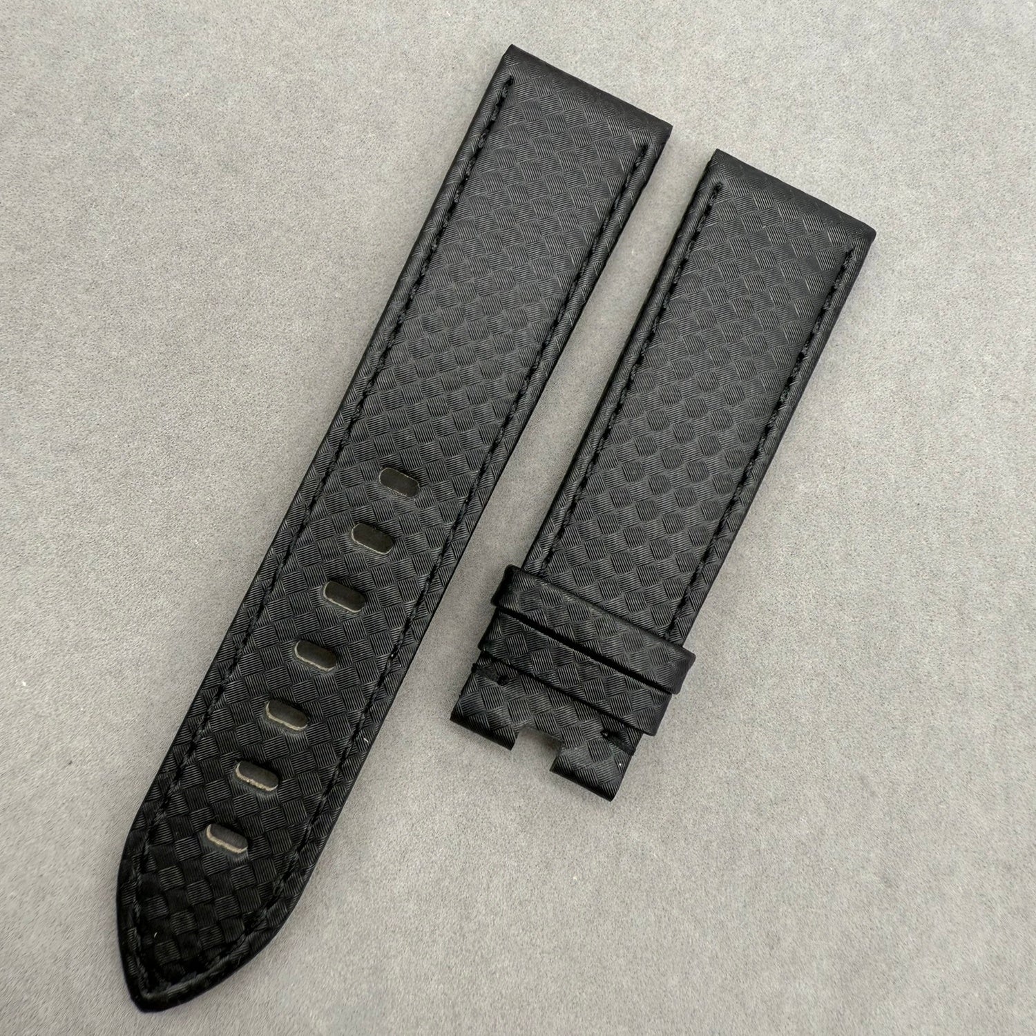 Handcrafted Black Carbon Fiber & Genuine Leather Watch Strap for Montblanc TimeWalker Series