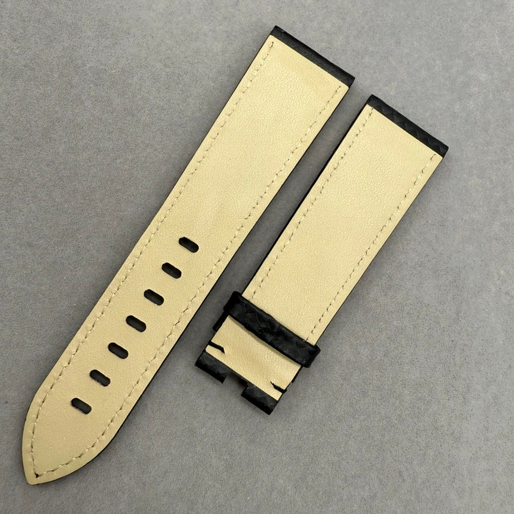 Handcrafted Black Carbon Fiber & Genuine Leather Watch Strap for Montblanc TimeWalker Series