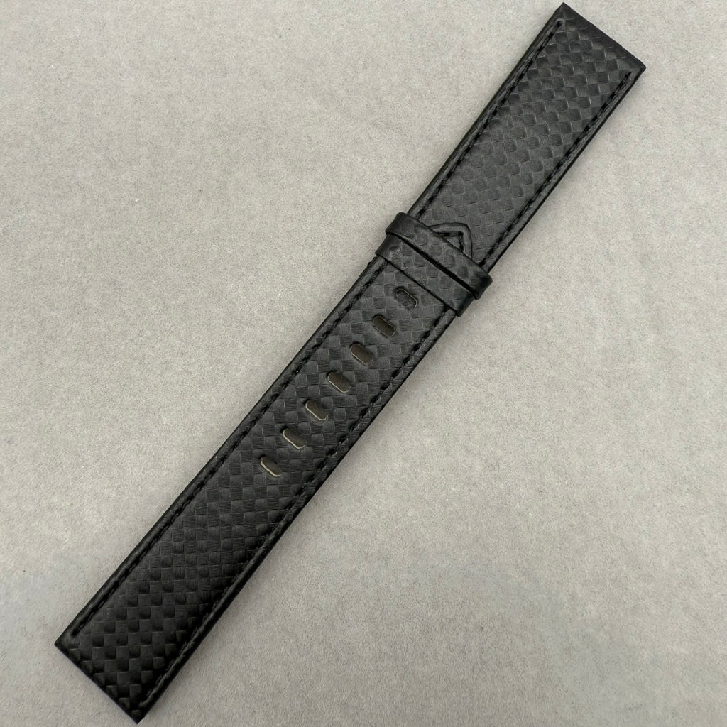 Handcrafted Black Carbon Fiber & Genuine Leather Watch Strap for Montblanc TimeWalker Series