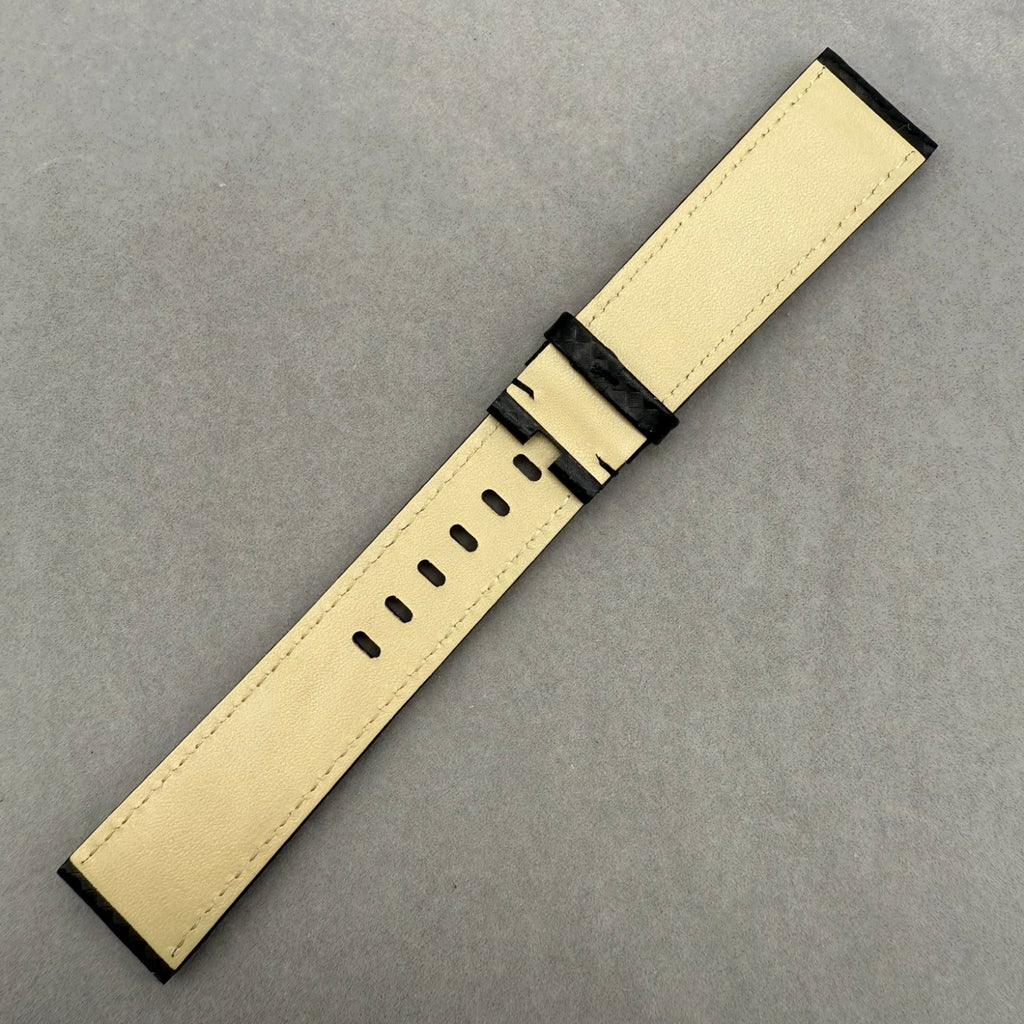 Handcrafted Black Carbon Fiber & Genuine Leather Watch Strap for Montblanc TimeWalker Series