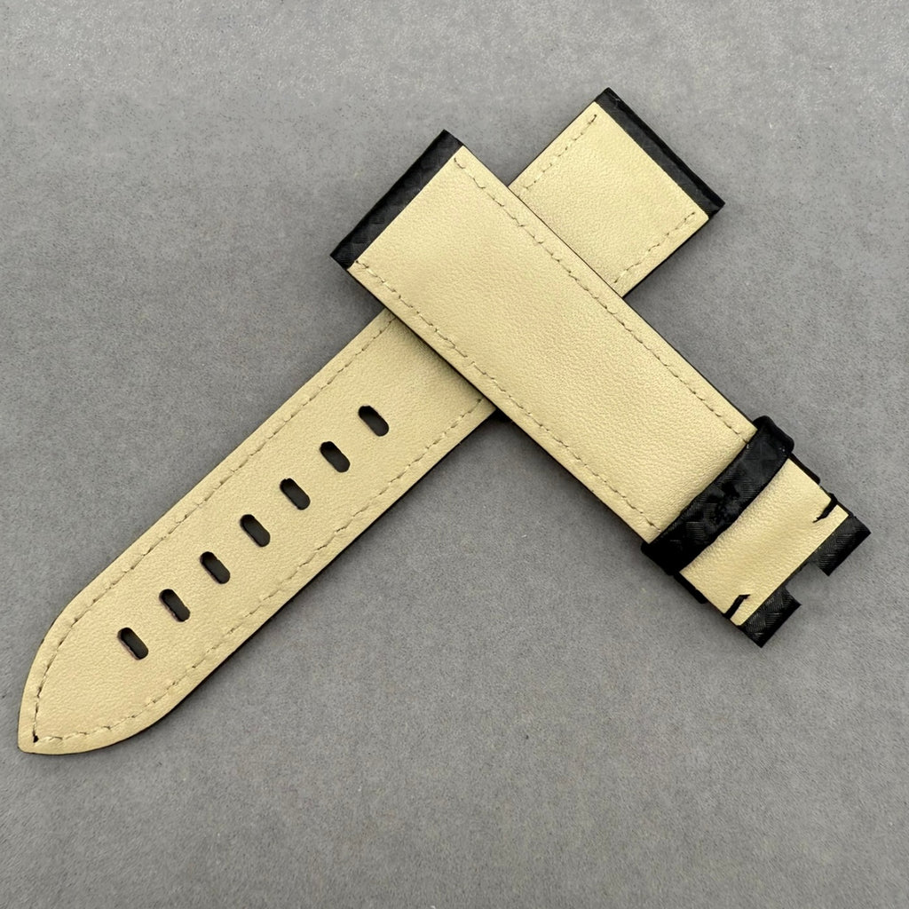Handcrafted Black Carbon Fiber & Genuine Leather Watch Strap for Montblanc TimeWalker Series