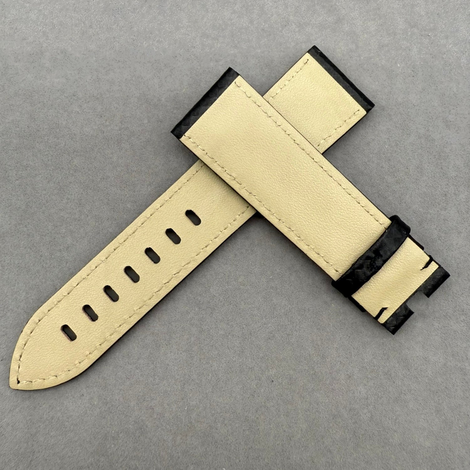 Handcrafted Black Carbon Fiber & Genuine Leather Watch Strap for Montblanc TimeWalker Series