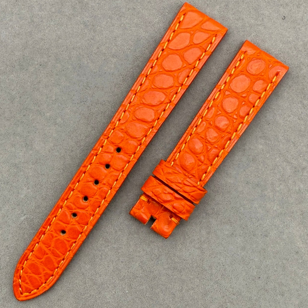 Compatible Orange Crocodile Leather Watch Strap with Circular Grain, Handcrafted for Chopard Happy Diamonds
