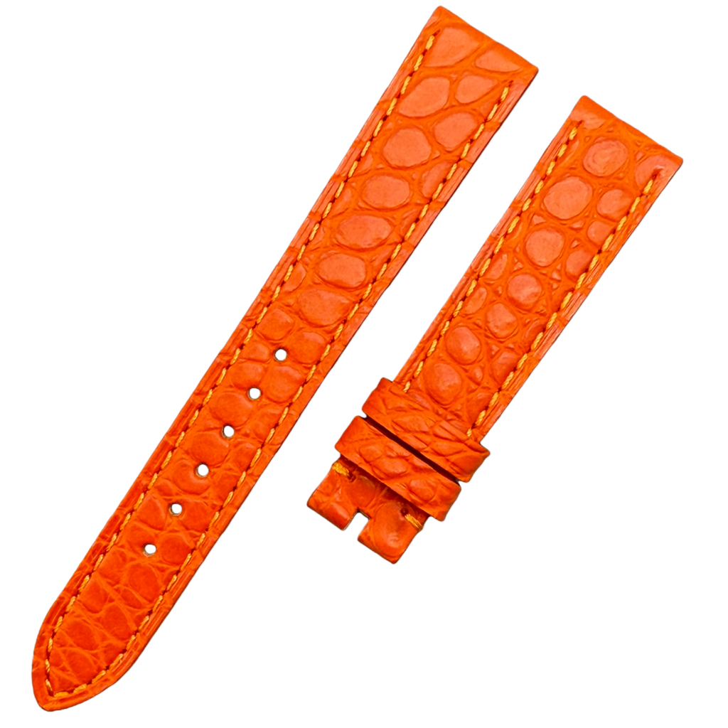 Compatible Orange Crocodile Leather Watch Strap with Circular Grain, Handcrafted for Chopard Happy Diamonds