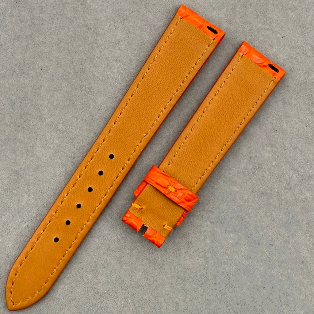 Compatible Orange Crocodile Leather Watch Strap with Circular Grain, Handcrafted for Chopard Happy Diamonds